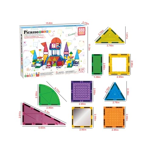 Image of PicassoTiles Set of 333 Magnetic 3D Building Tiles Creative Toys for Children Aged 3+