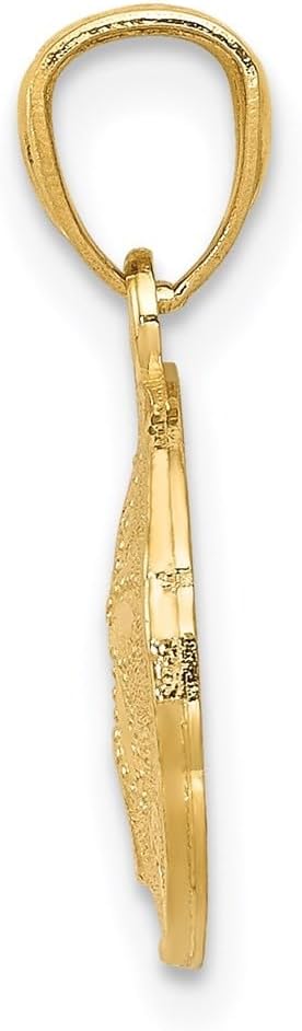 14K Yellow Gold Polished and Textured Sand Dollar Pendant (L- 0.70 Inch, W- 0.43 Inch) - Image 2