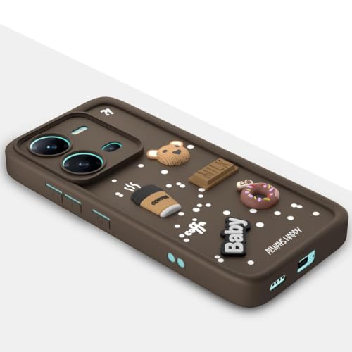 Image of Bintage Cute Fun Ball | Taddy Cartoon 3D Smiley Coffee Cup | Milk Donut | Full Protection Rubber Back Cover Compatible for Vivo V2202 / Vivo V25 5G - Brown
