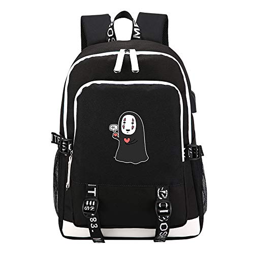 Spirited Away No Face Man Printing Backpack Kawaii Women Backpack USB Charging Laptop Backpack Canvas School Bag