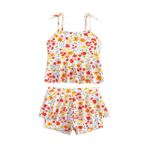 Traje de baño negro para niña, traje de baño de 2 piezas, bikini de verano, conjuntos de tankini, con falda de revestimiento, traje de baño infantil, naranja, 4 años