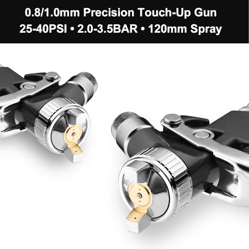 Image of Mini HVLP Spray Gun with 0.8 /1.0 mm Nozzles, 125ml Cup Detail Repair Automotive Paint Gun Kit, Auto Paint Sprayer, Paint Gun for Car, Primer, Varnish and Top Coat (Black)