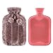Premium Classic Rubber Hot Water Bottle and Luxurious Faux Fur Plush Fleece Cover w/Pom Pom Decor (Nude Pink)