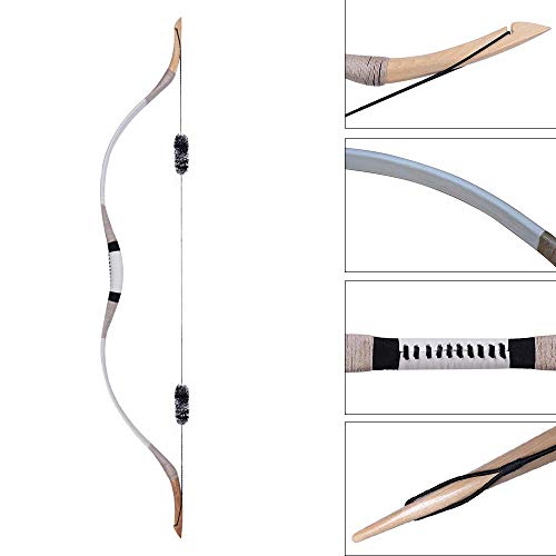 Archery Traditional Recurve Bows Cow Leather Handmade Hunting Longbow 30-65lbs Wooden Bow Mongolian Horsebow Left and Right Handed Bows with 6 Pack Feather Fletched Wood Arrows (30) - Image 5