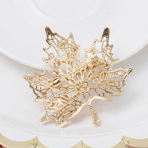 Image of Fashion Maple Leaves Crystal Brooch for Women Men Pearl Gold-Tone Plated Leaf Flower Brooches Rhinestone Lapel Pin Brooch Court Wedding Party Autumn Fall Thanksgiving Accessories Jewelry Gifts Decoration