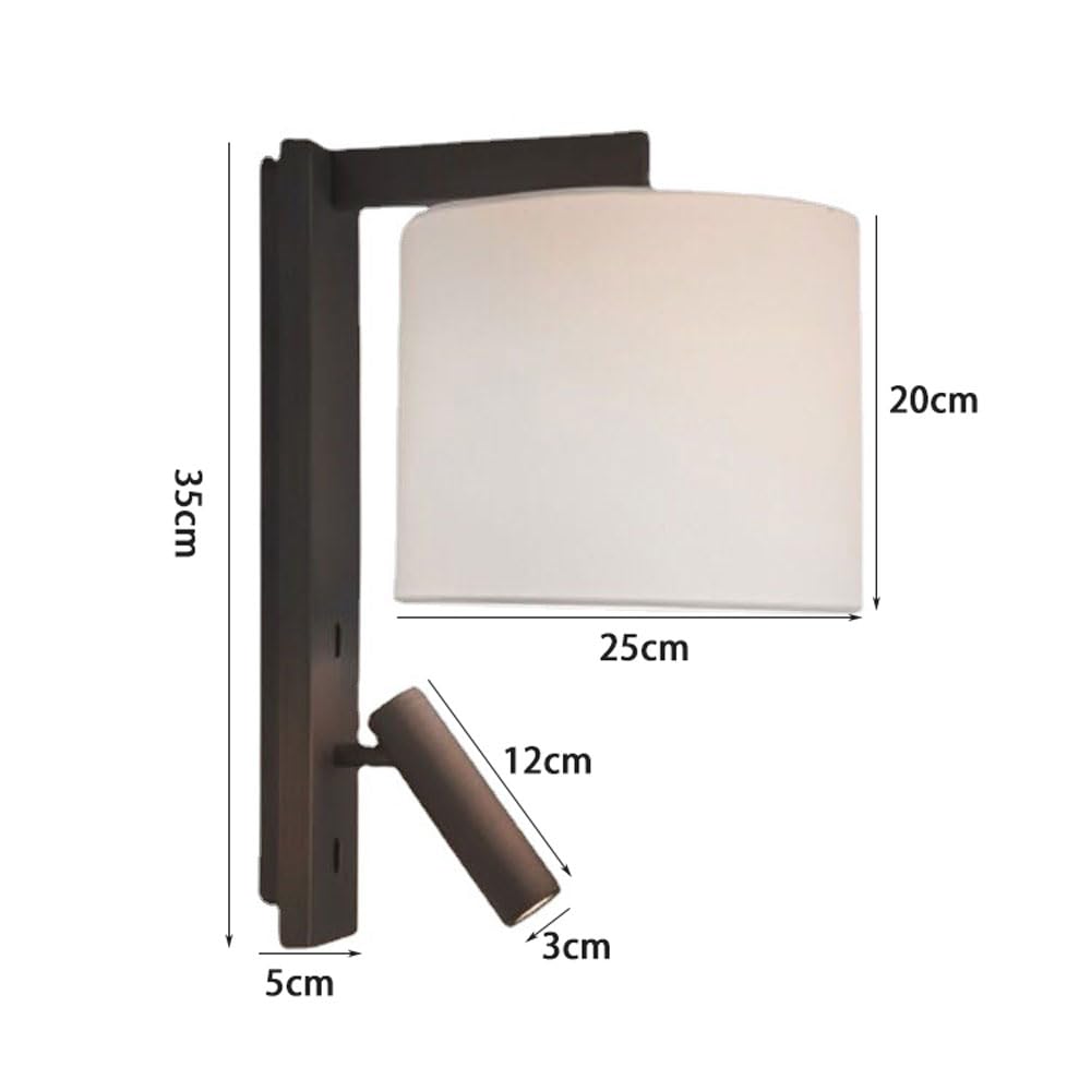 Aplique de pared de lino Foco de lectura de cabecera moderno ajustable Lámpara de pared de decoración interior cilíndrica con pantalla de tela e interruptor de encendido / apagado, accesorio de ilumin