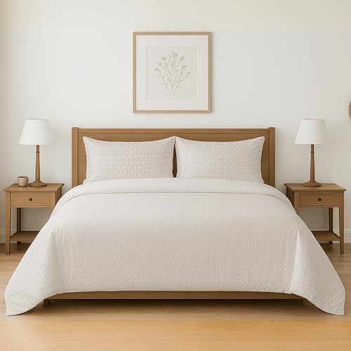 BESCH Colcha Boutis para Primavera y Verano con Diseño Textura Griega 218x250cm + 2 Funda Cojin 50x90 cm Tamaño King   Cubrecama Ligera Fina Entretiempo Extra Suave y Transpirable