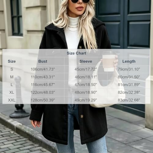 Womens Corduroy Jacket Shacket Button Down Shirts Long Sleeve Barn Coat - image 4
