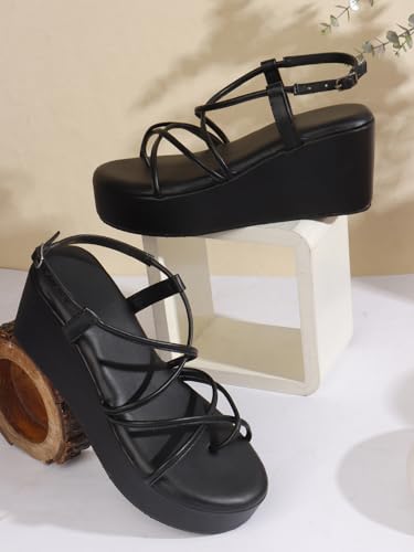 Image of TRYME Women Open Toe Comfort Multi Strap Stylish Daily Wear Wedge Heel Sandals