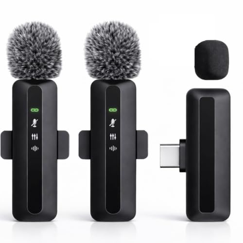 Image of Primate Wireless Lavalier Microphone for YouTube & Content Creation,Dual Channel Type-C, AI Noise Reduction, 30M Wireless Range, Ultra Low Latency, LED Display, Plug & Play Clip-On Mic for Vlogging