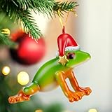 Yuntau Frog Christmas Tree Ornaments, Red Eyed Tree Frog Hanging Craft, Resin Animal Miniature Figurine Statue, for Men Women, for Home Xmas Holiday Birthday Party Decoration