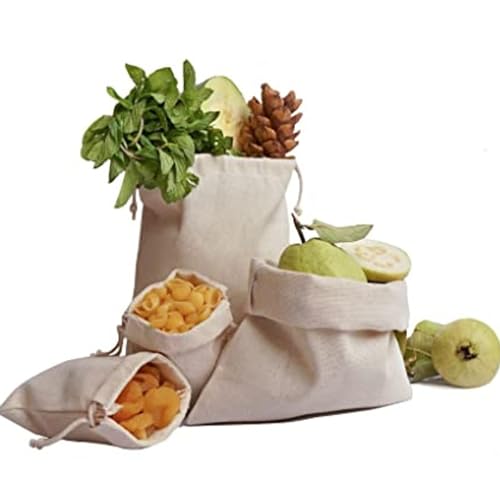 BigLotBags Premium Cotton Double Drawstrings Muslin Bags. 100% Organic Cotton Canvas Premium Quality Eco Friendly Reusable Natural Muslin Bags. Pack of 25 (12 x 16 Inches)
