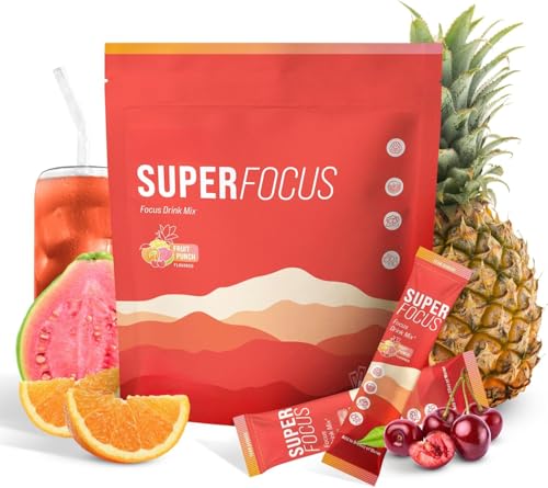 Mezcla de bebida Superfocus con sabor a ponche de frutas para apoyo mental diario