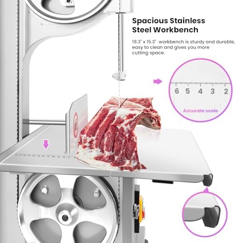 1500W Electric Bone Meat Cutter Machine with Stainless Steel Table, Adjustable Thickness 0.04-3.9 inches for Efficient Beef, Pork, Chicken & Fish Cutting