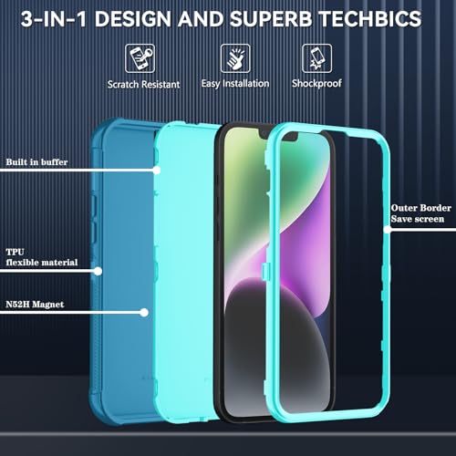 SunStory Compatible with iPhone 13/14 Case with HD Screen Protector, 3-Layer Heavy Duty Full-Body Cover,3 in 1 Hybrid Protective Case for iPhone 13/14 6.1",LakeSkyBlue by SunStory - Image 5