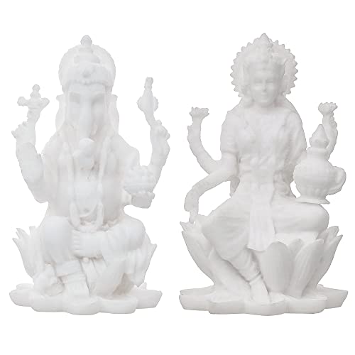 Image of eCraftIndia White Polyresin Lord Ganesha & Goddess Laxmi Statue