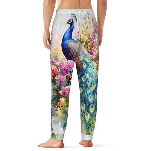 Peacock with Spring Flowers Men's Pajama Pants Lounge Pant Sleepwear PJ Bottoms2