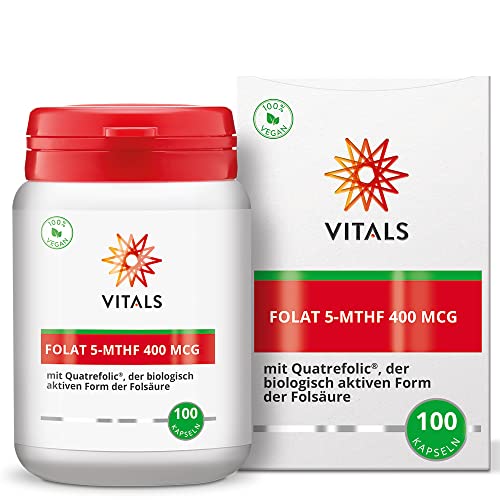 Vitals Folat 5-MTHF - 400mcg Folsäure mit Quatrefolic, 100 Kapseln. Für Schwangerschaft, vegan.