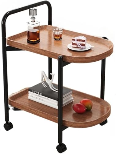 Fiozweaトロリー2層キャスター付き、サイドテーブル、ベッドサイドテーブル、ソファテーブル、多目的ミニシェルフとして使用できます (60*40*68CM,A)