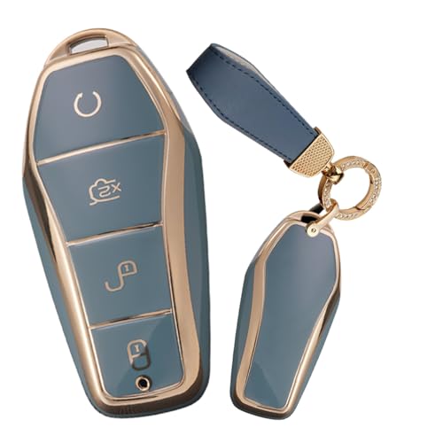 TECART TPU Key Fob Cover Fit for BYD Han Ev Tang Dm 4 Button Car Key Case Protector Grey