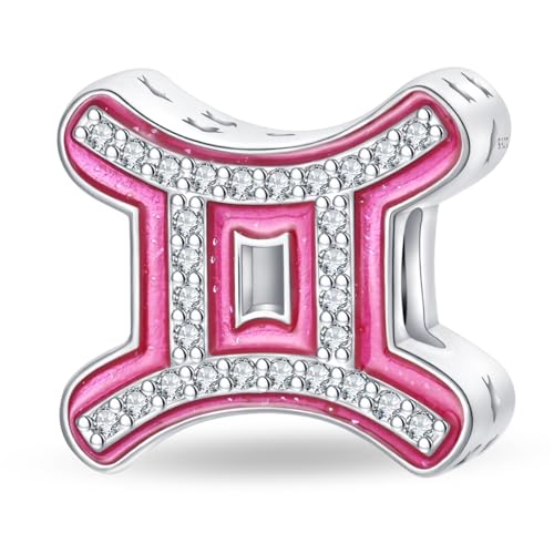 925 Sterling Silver Zodiac Signs Charms Fits Pandora Bracelets Constellation Bead Charm for Bracelets Necklace Pink with 5A Cubic Zirconia for Women Birthday Ceremony DIY Jewelry Gift