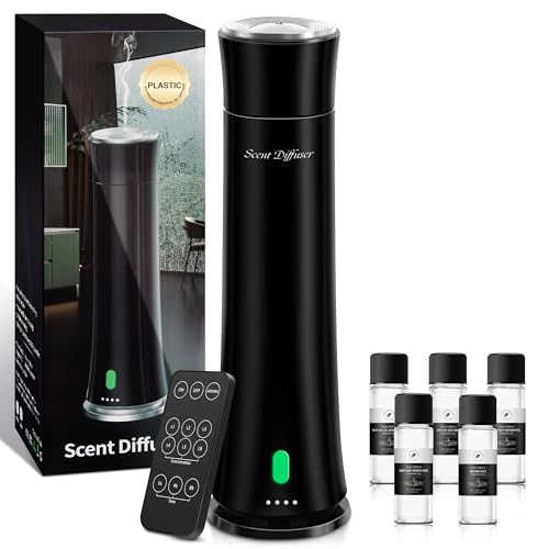Hotel Scent Diffuser Starter Kit - 1500 Sq Ft Coverage, Premium Plastic Essential Oil Diffuser, Waterless Diffuser for Home, Hotel, Office, 5 Scent Essential Oils Included, Large Room, Black, 11In