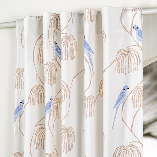 Image of Tranquebar Curtain Co. Window Curtains 5 Feet, 60-65% Room Darkening,Peach-Blue Bird Print, Cotton Curtains for Window, Cotton Curtains 5 Feet Long Set of 2,BackTab Loops,Mithu (152 cm)- Set of 2
