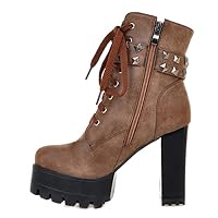 Cocey Damen Stiefeletten mit Absatz Nieten Plateau Ankle Boots (Brown, 42 EU) – Ansicht 3