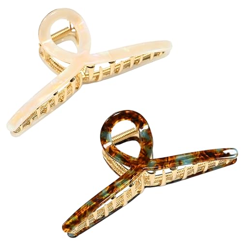 Pack de 2 pinzas grandes de acetato con forma de mariposa para el cabello, 4.5 pulgadas, con superficie de acetato derivado de plantas y marco de aleación miniatura 1