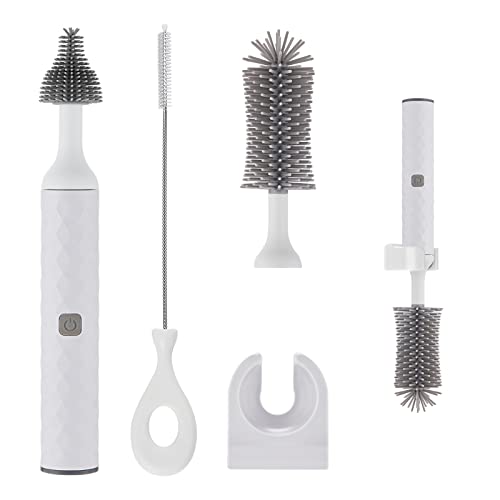 Image of WHNL Electric Bottle Brush Set with Baby Bottle Brush Cleaner, Nipple Brush,Straw Cleaner Brush,Travel Baby Essentials, for Moms,White