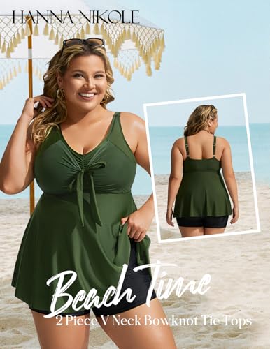Hanna Nikole 2025 Tankini Swimsuits for Women V Neck Tie Wrap Flowy Tummy Control Swimsuits Bathing Suits S-26Plus2