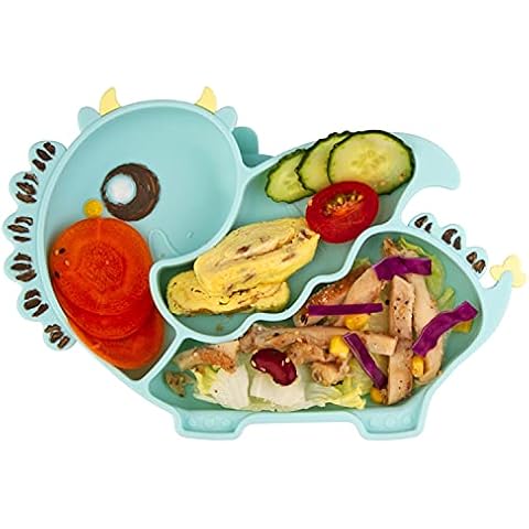 Qshare Baby Plate Suction Plates for Toddler,Silicone Placemat Divided for Kid, Portable Non Slip Fit Most High Chair Tray, BPA-Free Dishwasher & Microwave Safe Dinner Plate,Travel Feeding Tray Cover