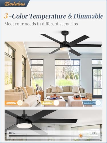 Image of Fanbulous 56 inch Outdoor Ceiling Fans with Lights, Dimmable 3CCT, Black