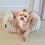 4L Textil Bella Plüsch-Hundebett Premium-LINE Kuscheliges Hundekörbchen aus Cord Katzenkorb Hundekorb für Welpen Hundebett flauschig Hundesofa kleine Hunde (Rosa, 60x40 cm)
