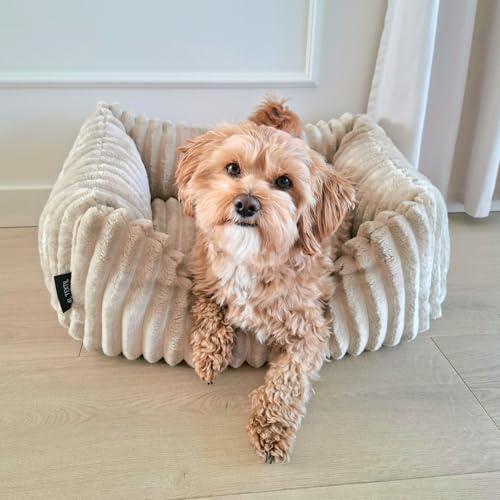 4L Textil Bella Plüsch-Hundebett Premium-LINE Kuscheliges Hundekörbchen aus Cord Katzenkorb Hundekorb für Welpen Hundebett flauschig Hundesofa kleine Hunde (Rosa, 60x40 cm)