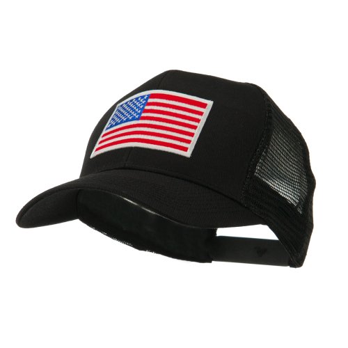 6 Panel Mesh American Flag White Patch Cap - Black OSFM