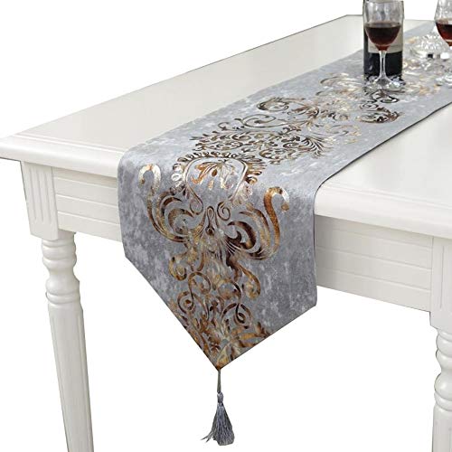 Yingsen New Hot Stamping Contracted Classic Gray Table Runner With Tassel, 13X70 Inch(13X70 Inch, Gray) #TOP2