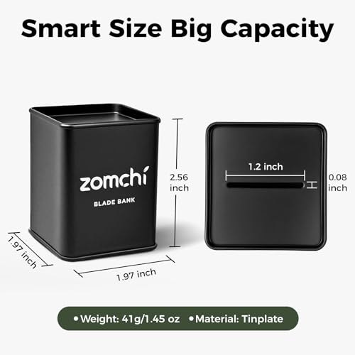 Image of ZOMCHI Razor Blade Bank for Used Double Edge Safety Razor Blades, Black | Metal Disposal Case With Slot Opening, Sealed Body, Compact Size, Helps Keep Used Blades Contained For Bathroom Or Travel