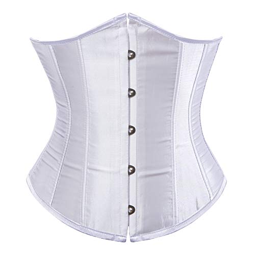 Grebrafan Classic Satin Underbust Waist Cincher Boned Corset Bustier (US(20-22) 6XL, White)
