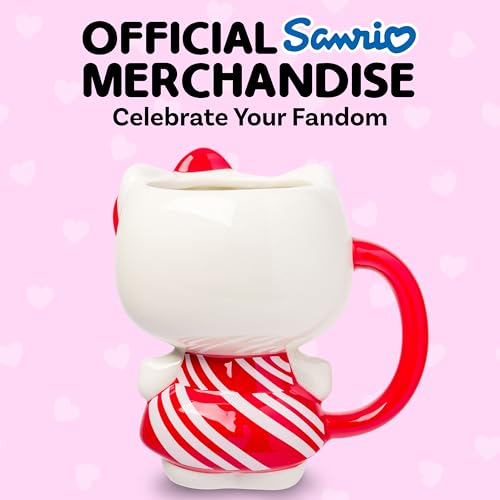 Image of Silver Buffalo Sanrio Hello Kitty Candy Cane Dress, 3D Sculpted Mug, 20oz