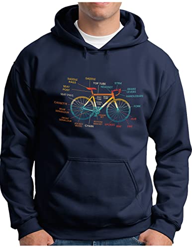 Pull à capuche cyclisme OM3 avec imprimé bike parts vêtement chaud en bleu marine