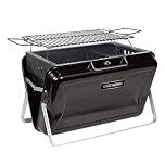 George Foreman Portable Charcoal BBQ, On-The-Go Toolbox, Portable, Sturdy Foldable Legs, Convenient Handle, Lightweight, Camping, Black, Charcoal Barbecue, GFPTBBQ1005B