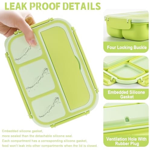 Image of shell and turtle Bento Box Adult Lunch Box, Lunch Containers for Kids Girls Boys with 4 Compartments, Lunchable Food Container with Utensils, Sauce Jar, Muffin Liners, 40 Oz /5 Cup, Bright Green