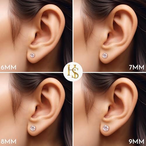 Image of HIGHSPARK 925 Silver Solitaire Stud Earrings | 92.5 Sterling Silver & Round Brilliant Cubic Zirconia Tops for Men Women