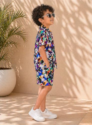 Image of superminis Boys Co-Ord Set Rayon Shirt & Shorts Set (2-10 Years) | Printed Summer Coord Set for Boys | Casual Outfit with Pockets | Comfortable Kids Matching Set