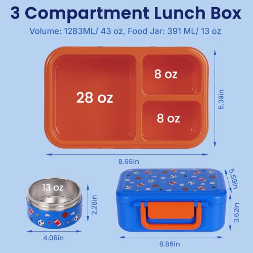 Image of Bento Lunch Box 1283ML / 43 oz with 391 ML / 13 oz Food Jar, Ice Pack