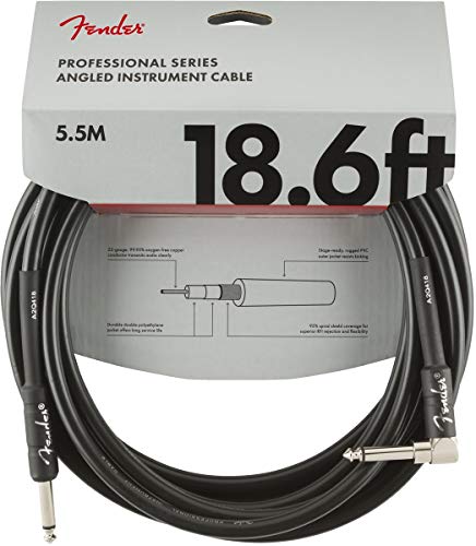 Fender Professional Series Instrumentenkabel, 5,7 m, Gerade zu Abgewinkelt, Schwarz, Gitarrenkabel für E-Gitarre, Bass, Studio, Audio & Profi Kabel