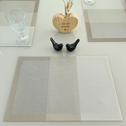 6 Peças Jogo Lugar Americano Sousplat Retangular Descanso de Prato Supla de Mesa Posta (Degradê Bege