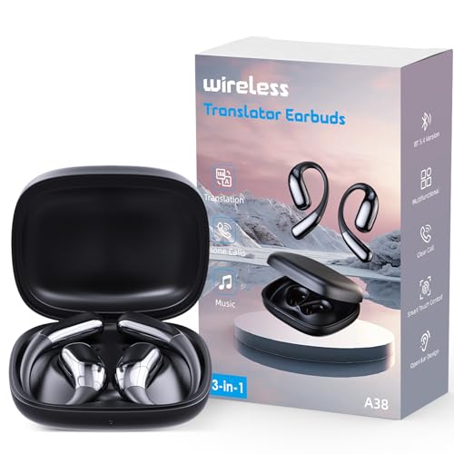 AI Language Translator Earbuds, Translation Earbuds Real Time, 3-in-1 Earbud Translator 144 Languages & Accents, Translation Headphones Fit iOS & Android for Travel Business Learning (A38 Black)