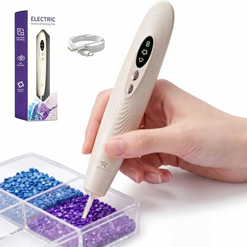 RHYNIC Electric Diamond Art Pens with Light Diamond Art Kits for Adults Wireless & Rechargeable Diamond Painting Pen 2 Suction Levels Ergonomic Grip Quiet Diamond Painting Accessories and Tools